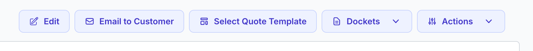 The Select Quote Template button in the order action bar